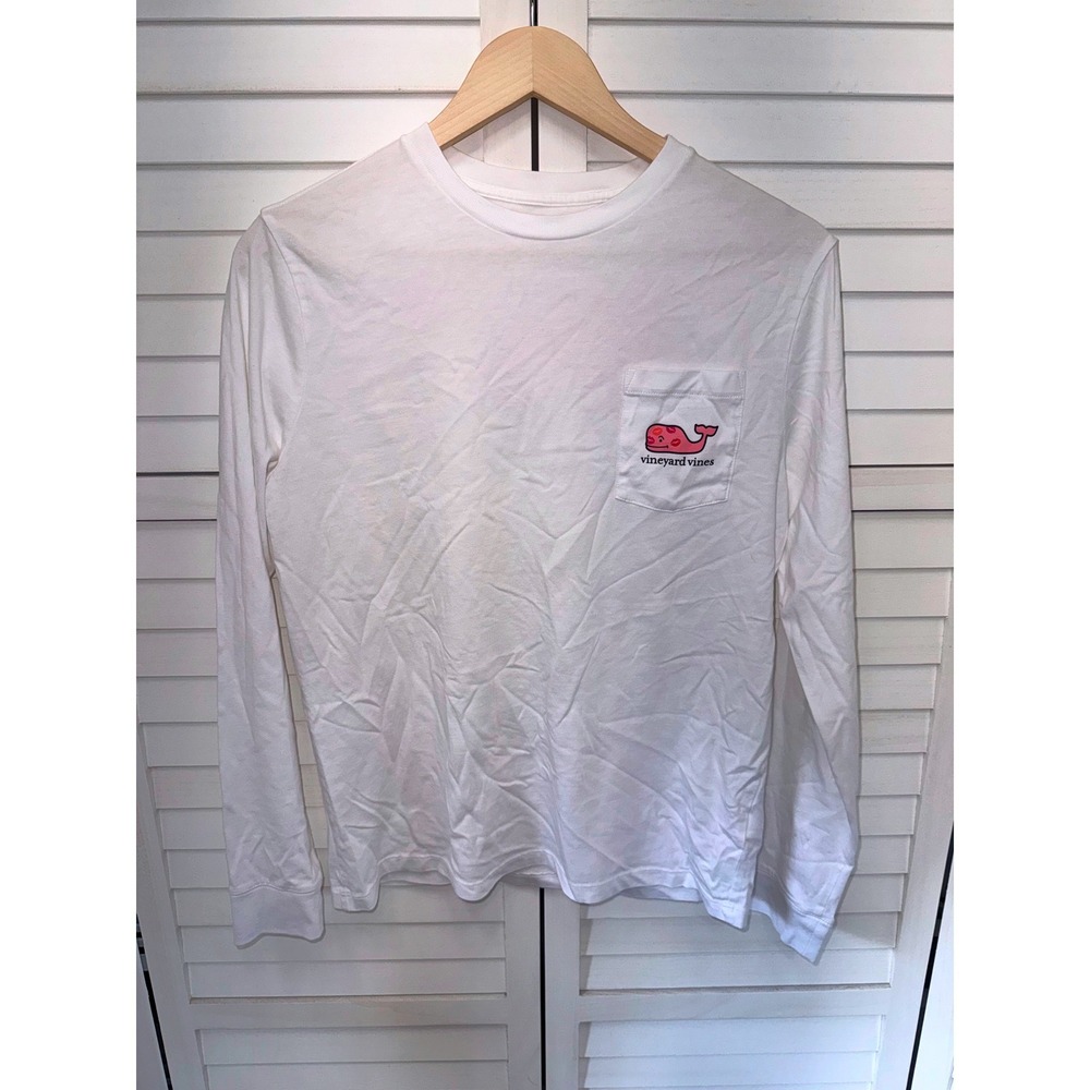 Vineyard Vines T-Shirt Kids White Long Sleeve Kissing Whale Graphic Size L 16